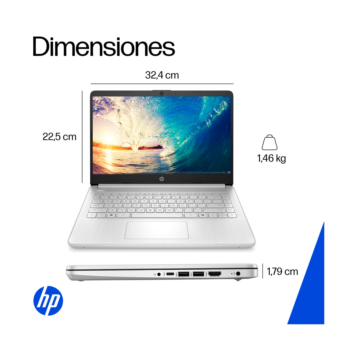 HP Laptop 14" HD, Intel N150, 4GB RAM, 128GB UFS, Windows 11 Home | Plateado