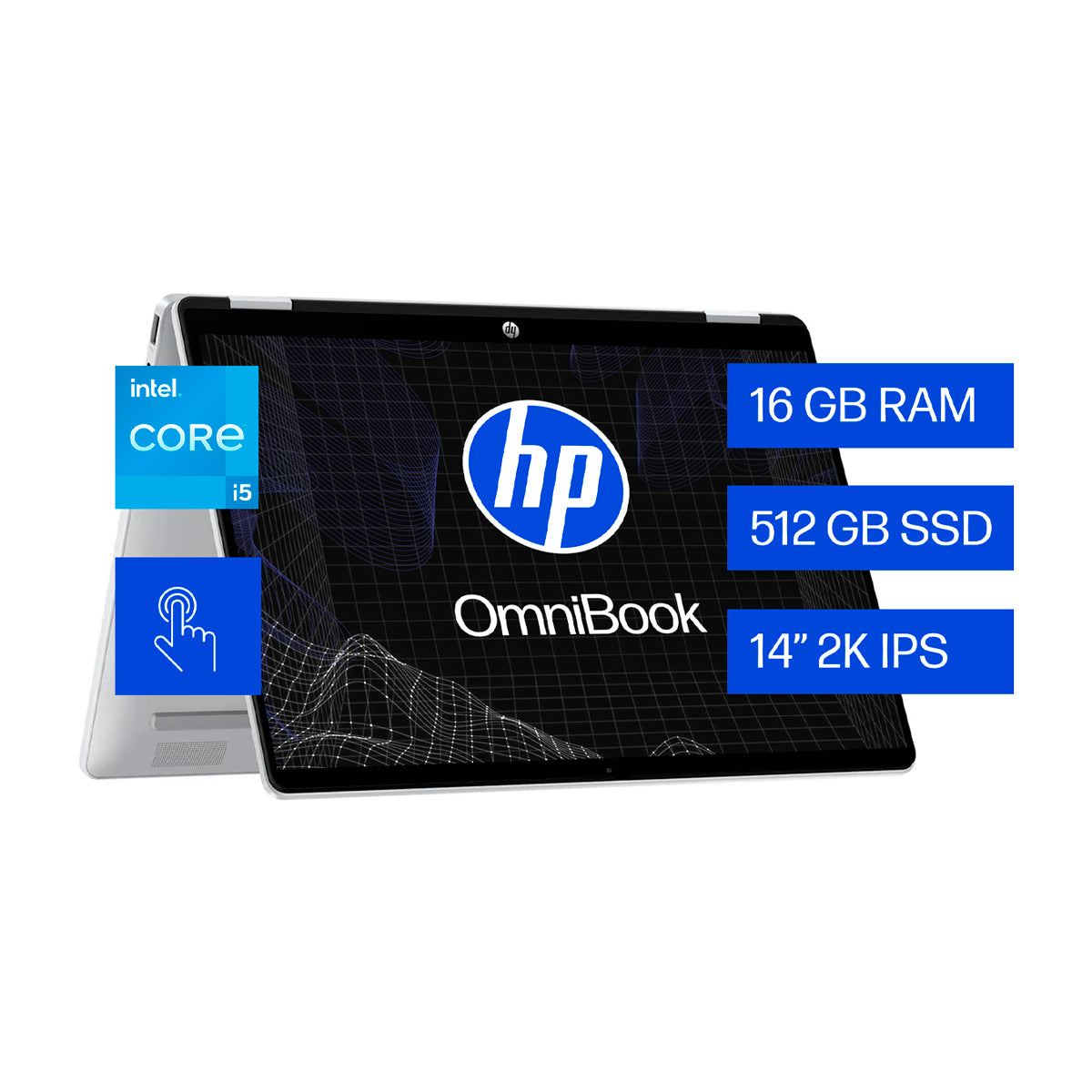 HP OmniBook 5 Flip Laptop Convertible 14" 2K Táctil, Intel Core i5-1334U, 16GB RAM, 512GB SSD, Intel Iris Xe, Windows 11 Home | Plateado