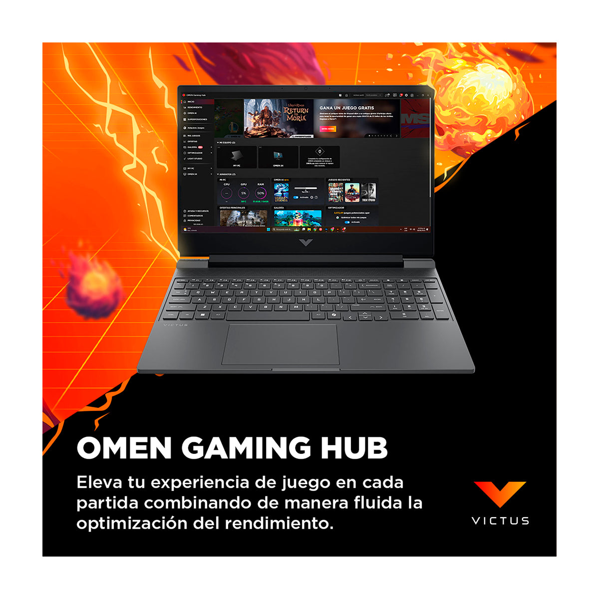 HP Victus Laptop Gaming 15.6" FHD 144Hz, AMD Ryzen 7 7445H, 16GB RAM, 512GB SSD, NVIDIA GeForce RTX 3050 6GB, Windows 11 Home | Negro