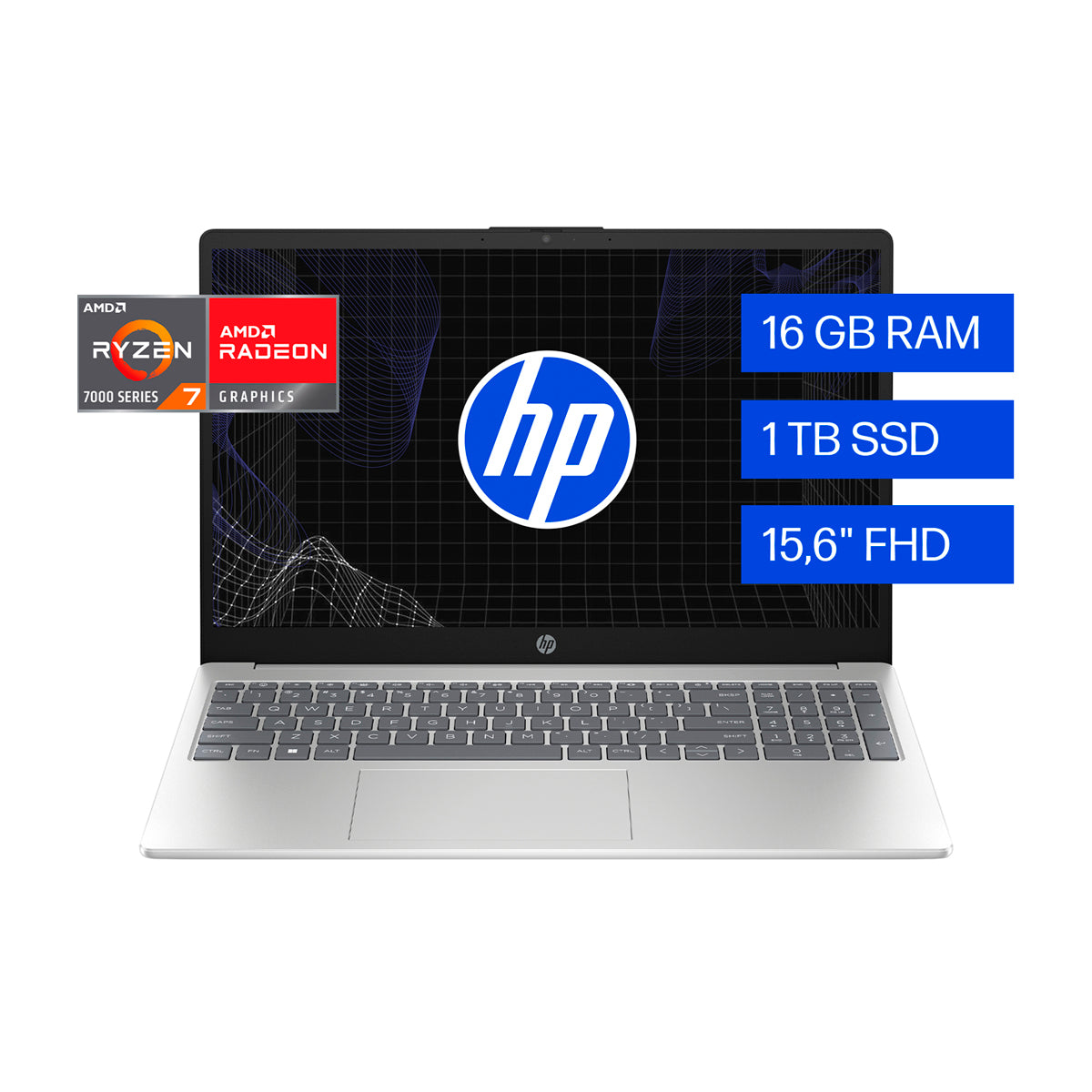 HP Laptop 15.6" FHD, AMD Ryzen 7 7730U, 16GB RAM, 1TB SSD, AMD Radeon, Windows 11 Home | Plateado