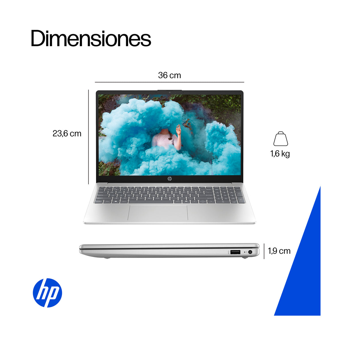 HP Laptop 15.6" FHD, AMD Ryzen 7 7730U, 16GB RAM, 512GB SSD, AMD Radeon, Windows 11 Home | Plateado