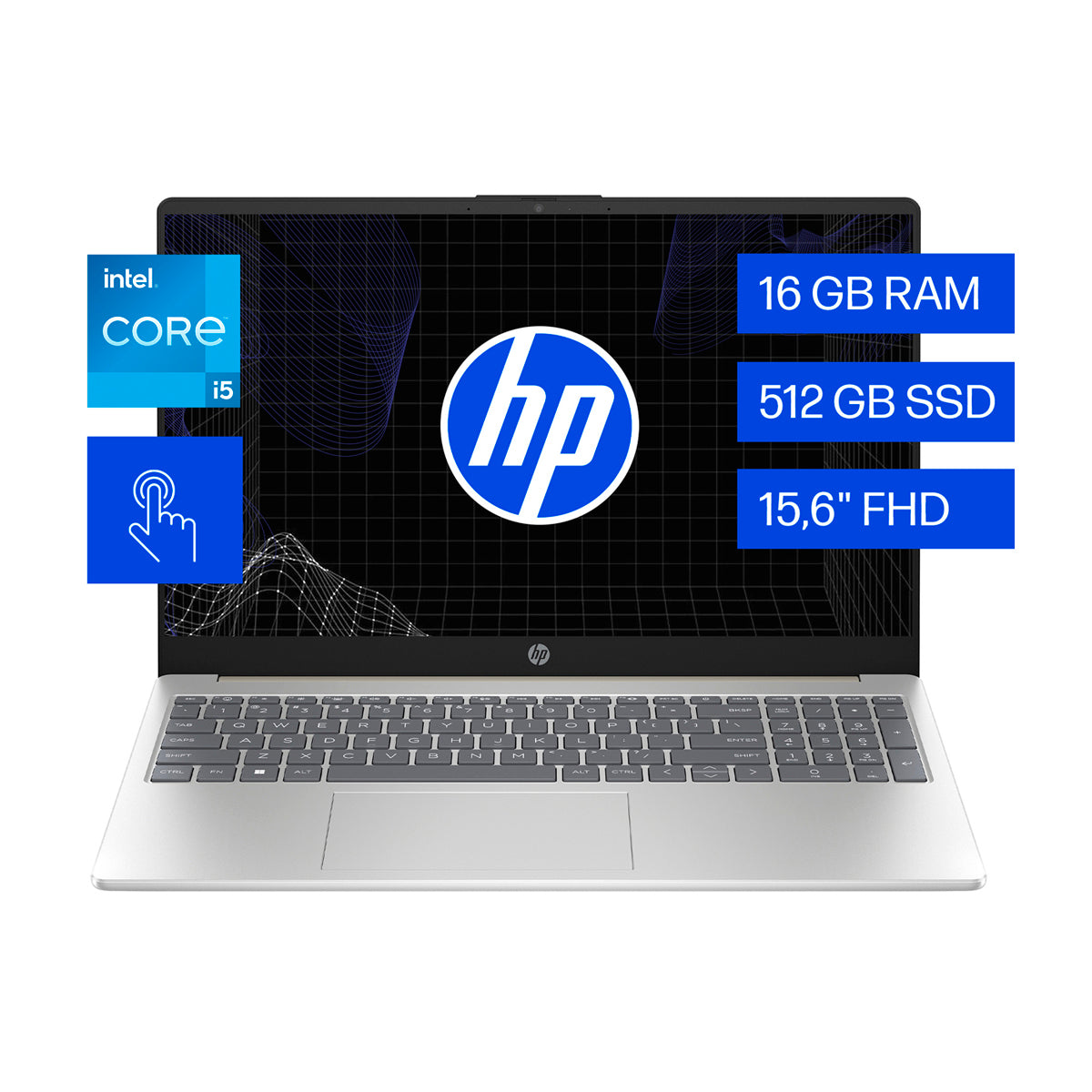 HP Laptop 15.6" FHD Táctil, Intel Core i5-1334U, 16GB RAM, 512GB SSD, Intel Iris Xe, Windows 11 Home | Plateado Dorado
