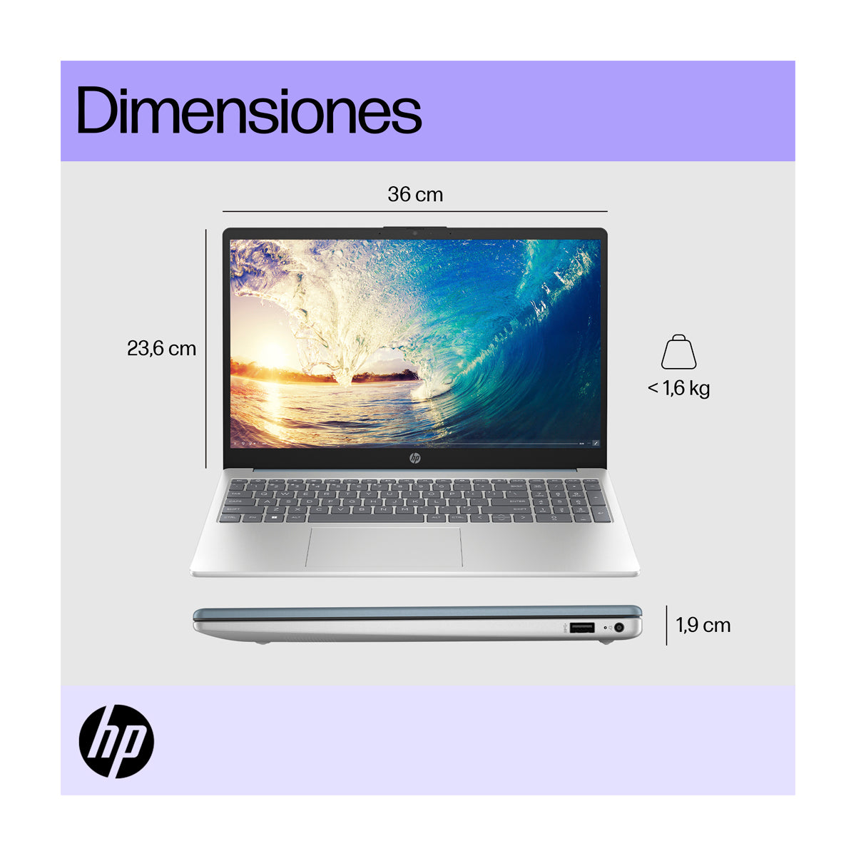HP Laptop 15.6" FHD, Intel Core i5-1334U, 8GB RAM, 512GB SSD, Windows 11 Home | Plateado Azul
