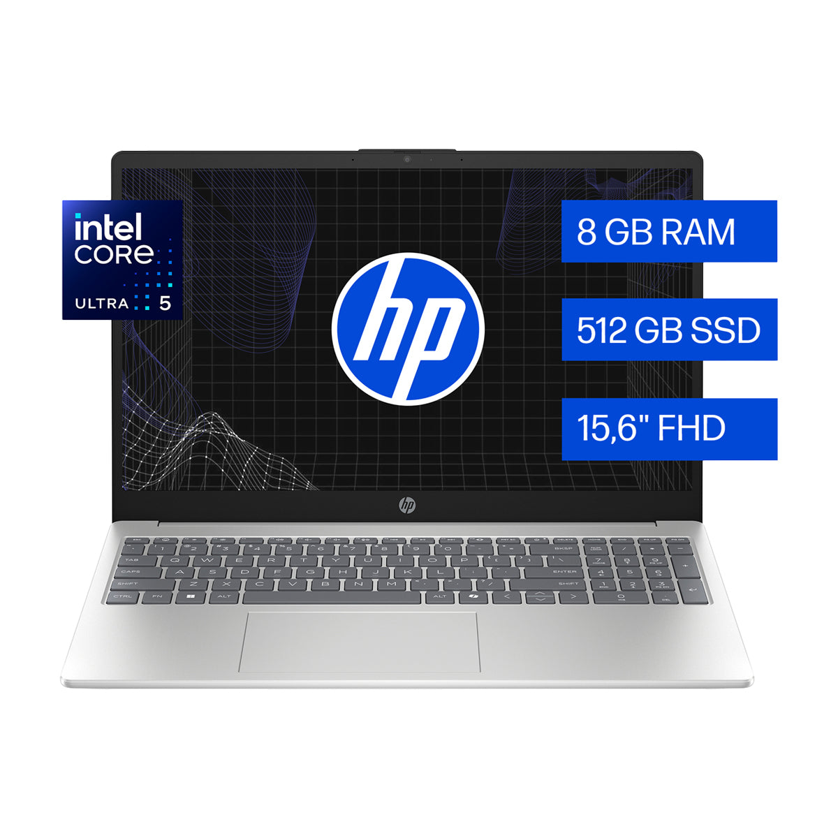 HP Laptop 15.6" FHD, Intel Core Ultra 5 225U, 8GB RAM, 512GB SSD, Windows 11 Home | Plateado