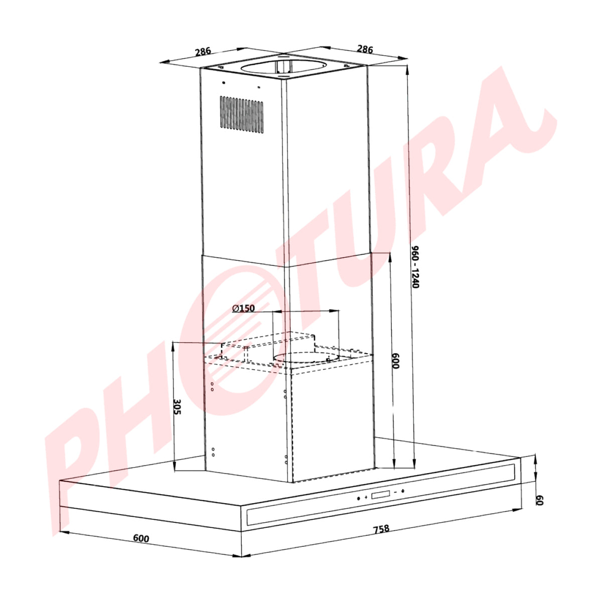 Drija Quadrato Isla 76 Extractor de Grasa | Tipo Isla | 3 Velocidades | 1 Filtro de Carbón | 2 Filtros de Acero | 650m3/H | Acero