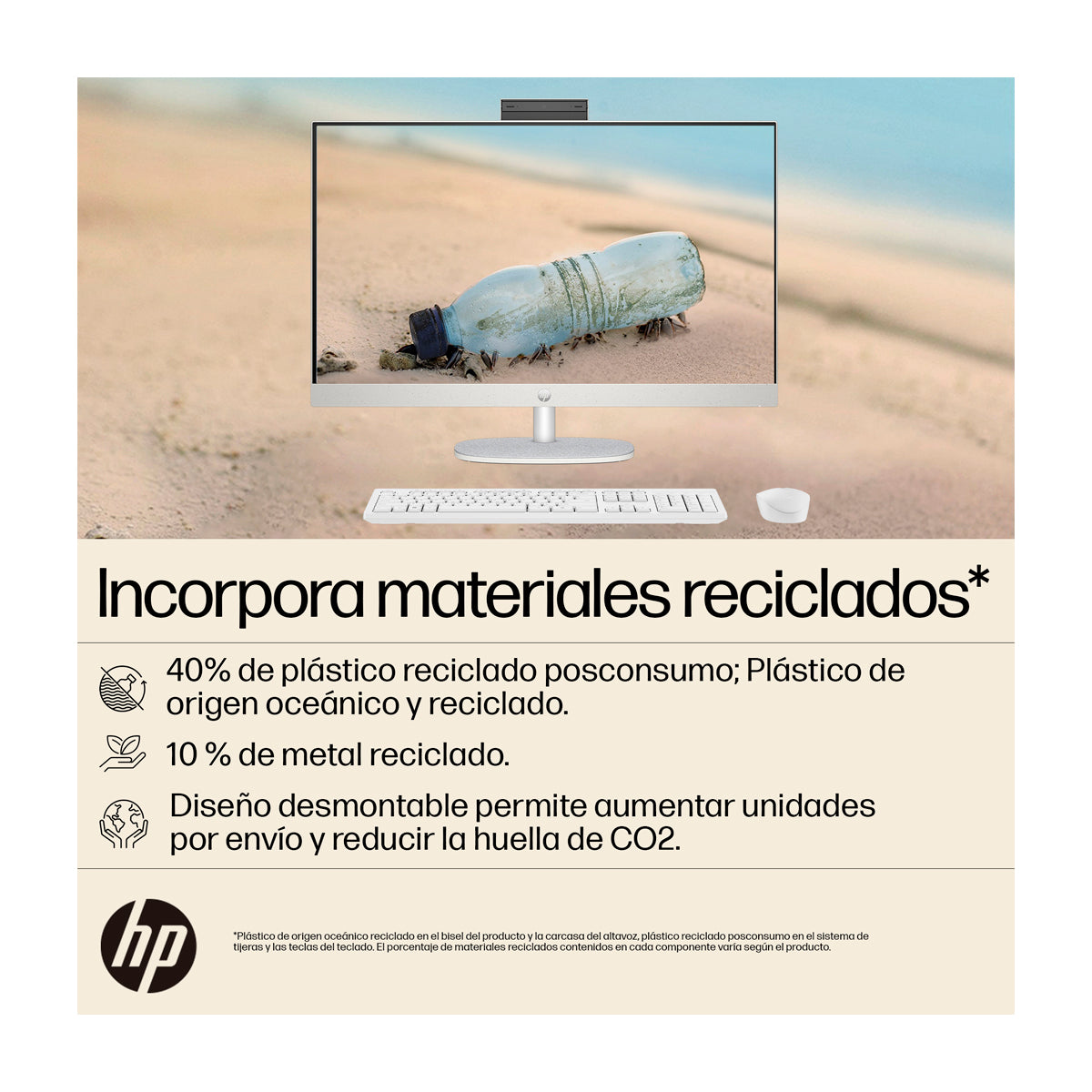 HP Computadora de Escritorio All in One de 23.8" FHD Táctil, AMD Ryzen 5 7520U, 8GB RAM, 512GB SSD, AMD Radeon, Windows 11 Home | Blanco