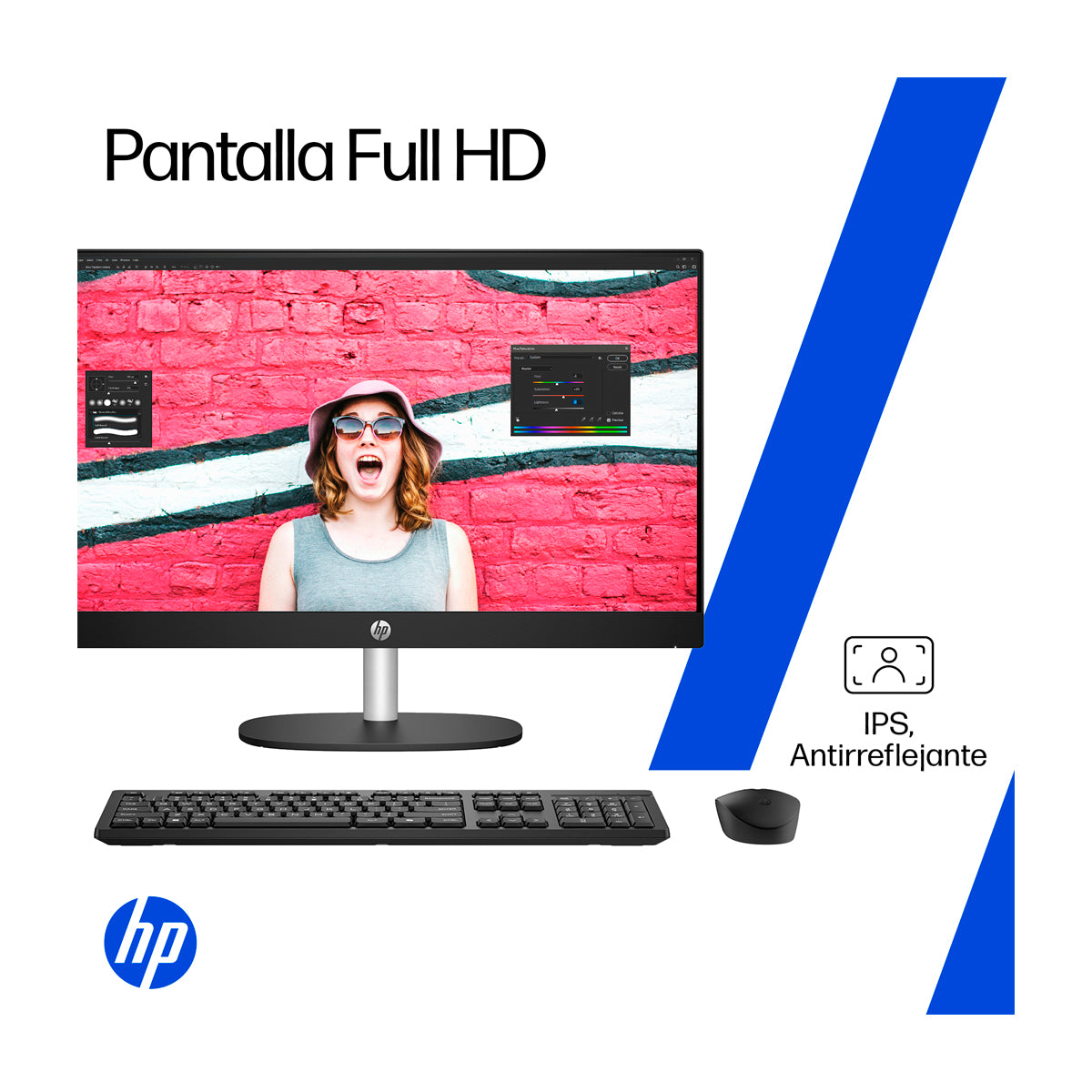 HP Computadora de Escritorio All in One de 23.8" FHD, AMD Ryzen 3 7320U, 8GB RAM, 512GB SSD, AMD Radeon, Windows 11 Home | Negro