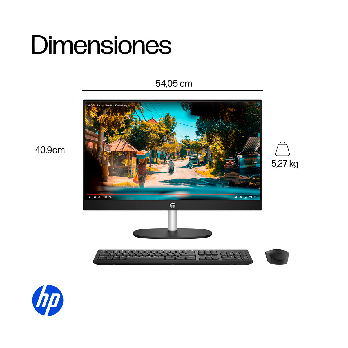 HP Computadora de Escritorio All in One de 23.8" FHD, AMD Ryzen 3 7320U, 8GB RAM, 512GB SSD, AMD Radeon, Windows 11 Home | Negro