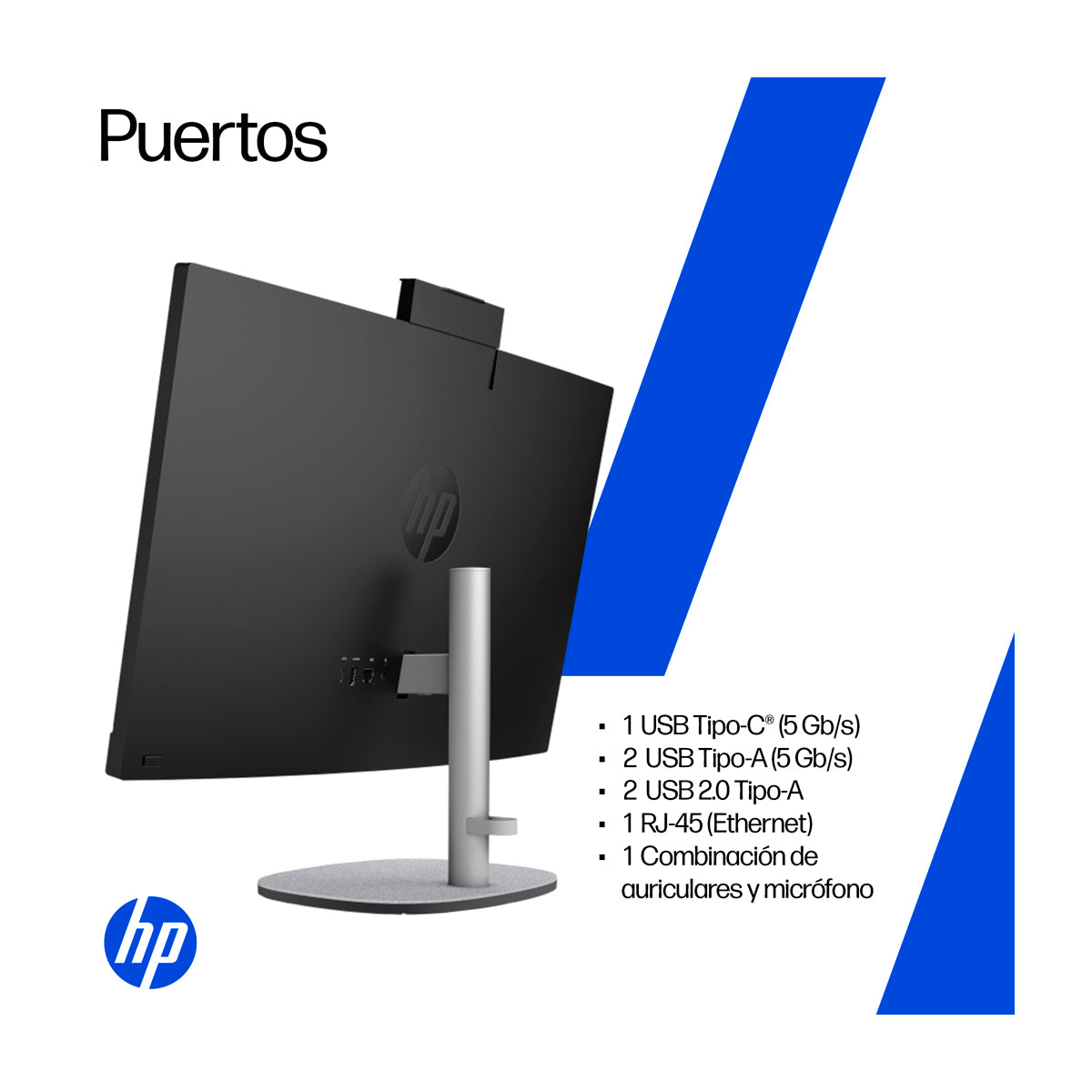 HP Computadora de Escritorio All in One de 23.8" FHD, AMD Ryzen 3 7320U, 8GB RAM, 512GB SSD, AMD Radeon, Windows 11 Home | Negro