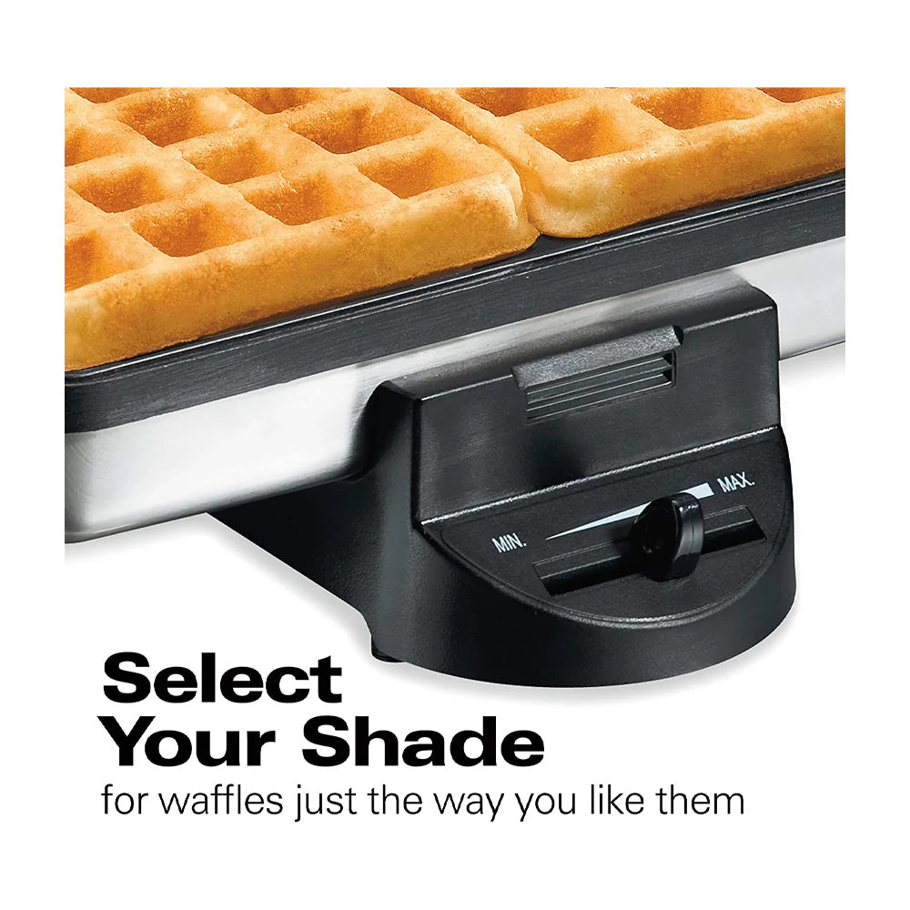 Hamilton Beach Waflera | Estilo Belga | Doble Wafle | Superficie Antiadherente | Rápido & Facil de Usar | Acero Inoxidable