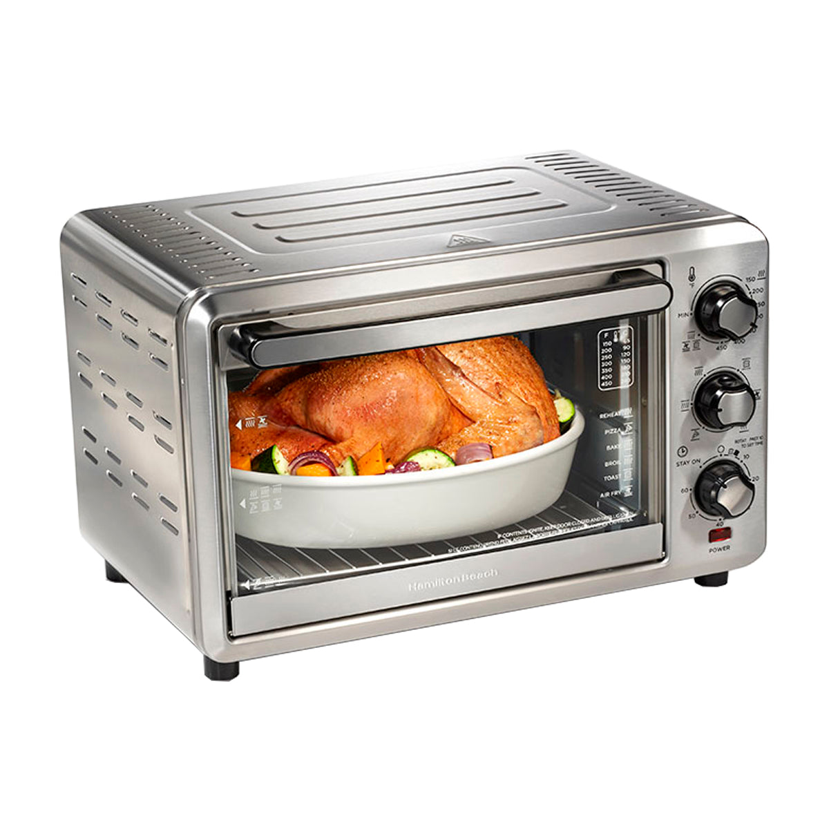 Hamilton Beach Horno Eléctrico con Freidora de Aire | Tostador | Convección | Bandeja Deslizable | Acero Inoxidable | Plateado