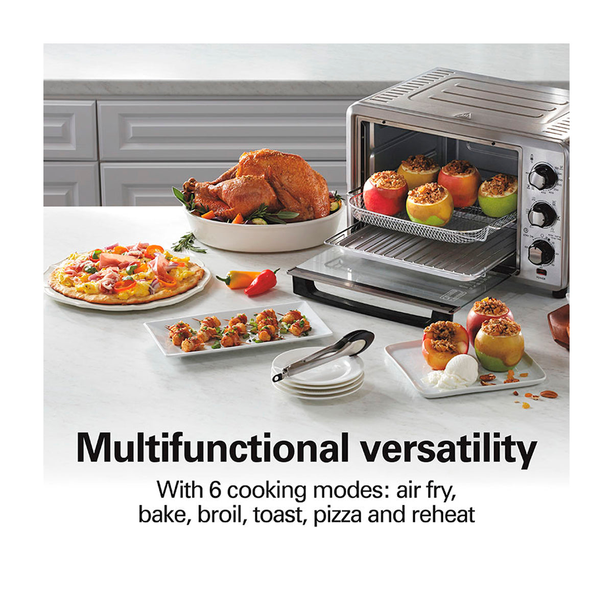 Hamilton Beach Horno Eléctrico con Freidora de Aire | Tostador | Convección | Bandeja Deslizable | Acero Inoxidable | Plateado