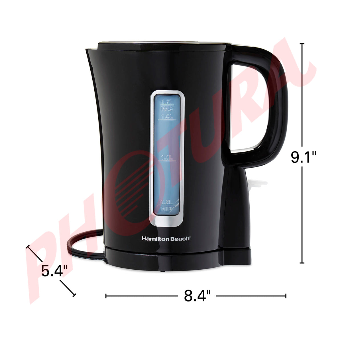 Hamilton Beach Hervidor Eléctrico de 1.7 Litros | Apagado Automático | Vertido Inalámbrico | Negro