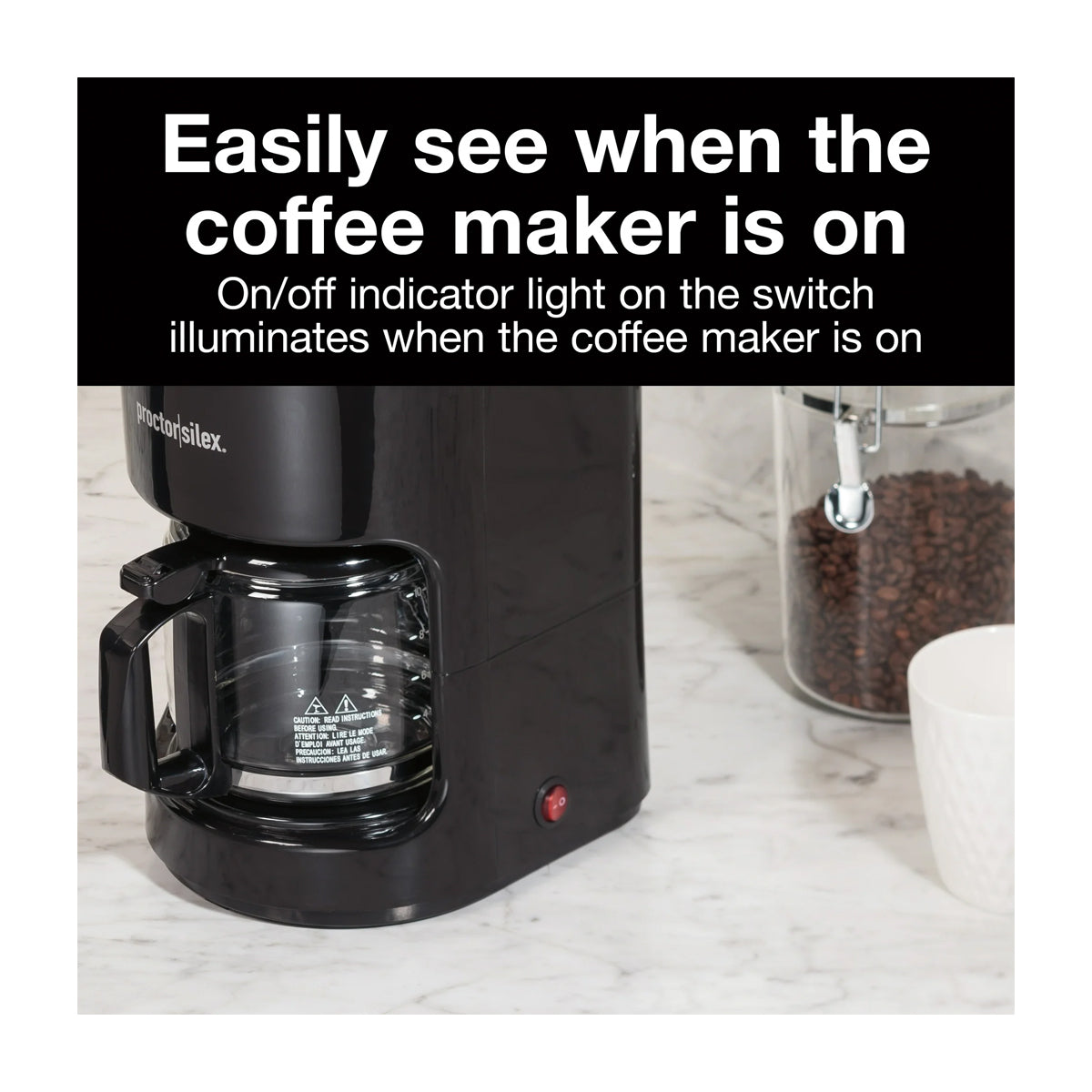 Proctor Silex Cafetera de 10 Tazas | Filtro Permanente Lavable | Interruptor Iluminado | Negro