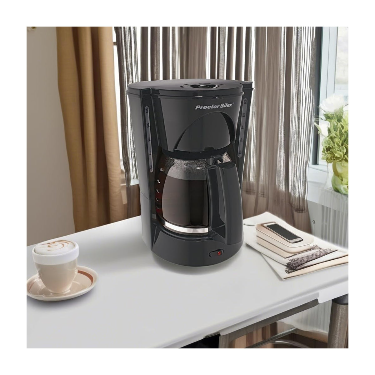 Proctor Silex Cafetera de 12 Tazas | Filtro Permanente Lavable | Interruptor Iluminado | Negro