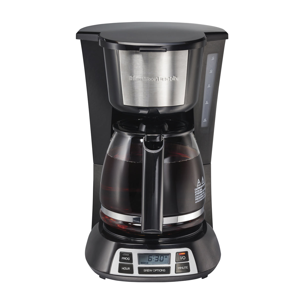 Hamilton Beach Cafetera de 12 Tazas | Programable | Pantalla LED | Negro Plateado