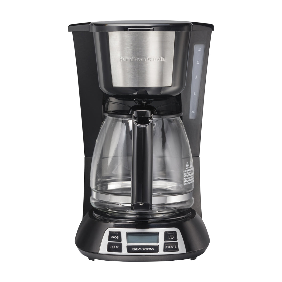 Hamilton Beach Cafetera de 12 Tazas | Programable | Pantalla LED | Negro Plateado