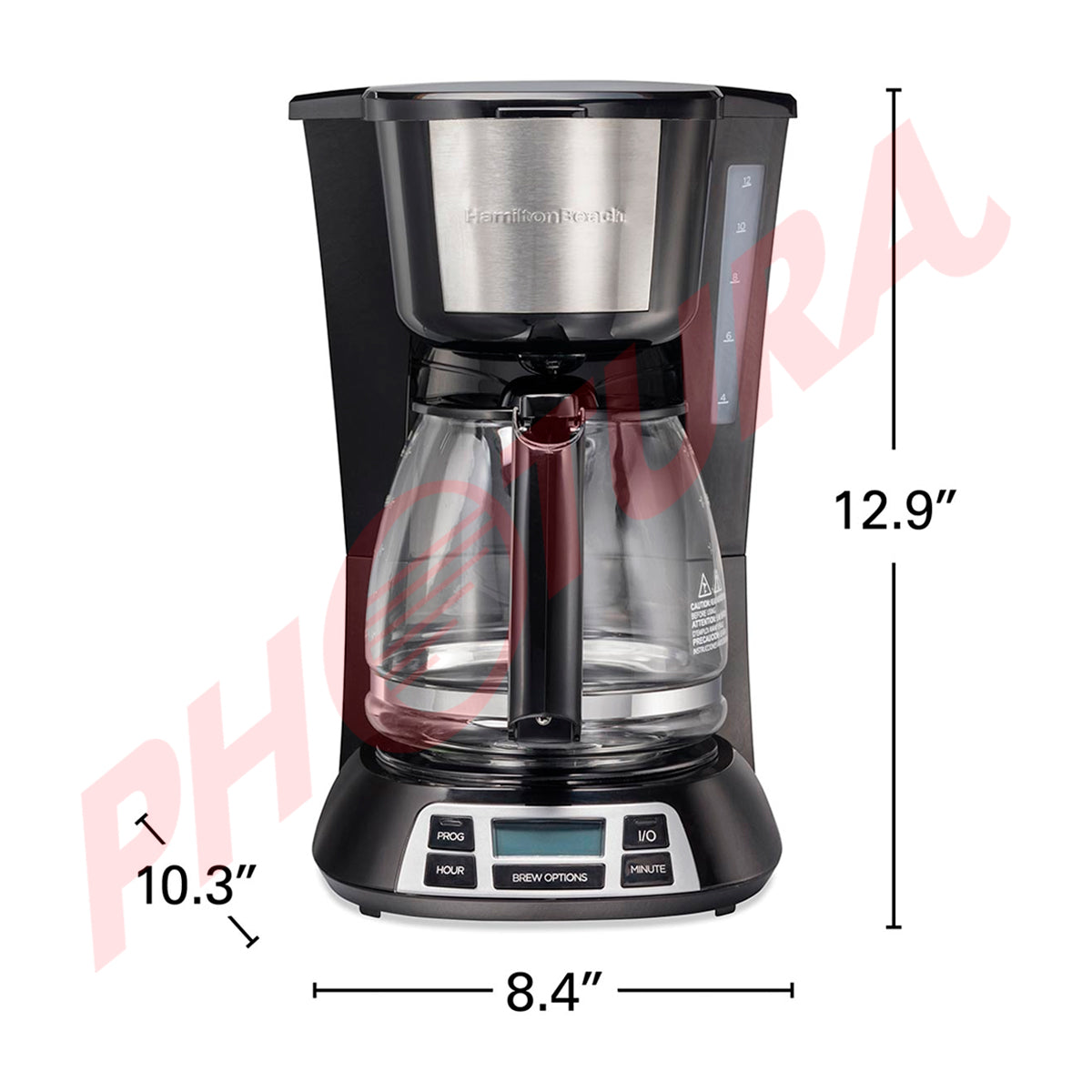 Hamilton Beach Cafetera de 12 Tazas | Programable | Pantalla LED | Negro Plateado