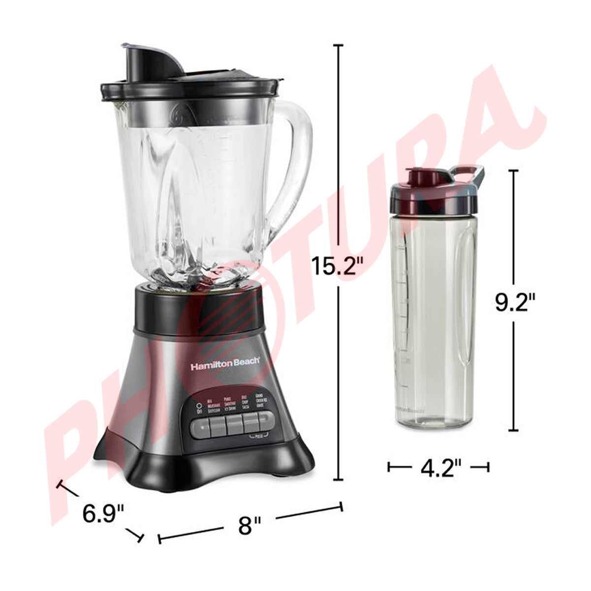 Hamilton Beach Wave Crusher Licuadora de 12 Funciones | Wave Action | 1.2L & 0.6L | 700W | Gris Negro