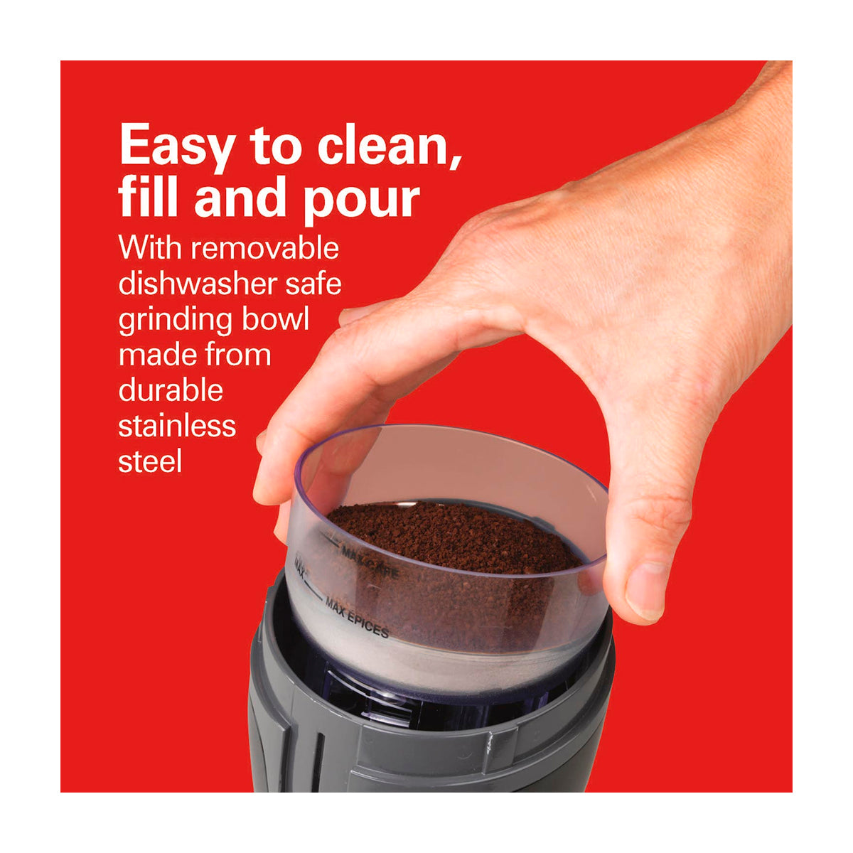 Hamilton Beach Fresh Grind Molino de Café | Camara Extraible | Cuchillas de Acero Inoxidable | Negro