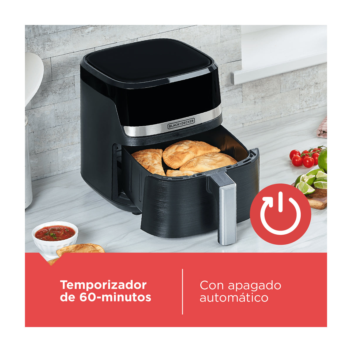 Black & Decker Freidora de Aire Digital | 5.5L | 9 Funciones | Control de Temperatura | Antiadherente | Negro
