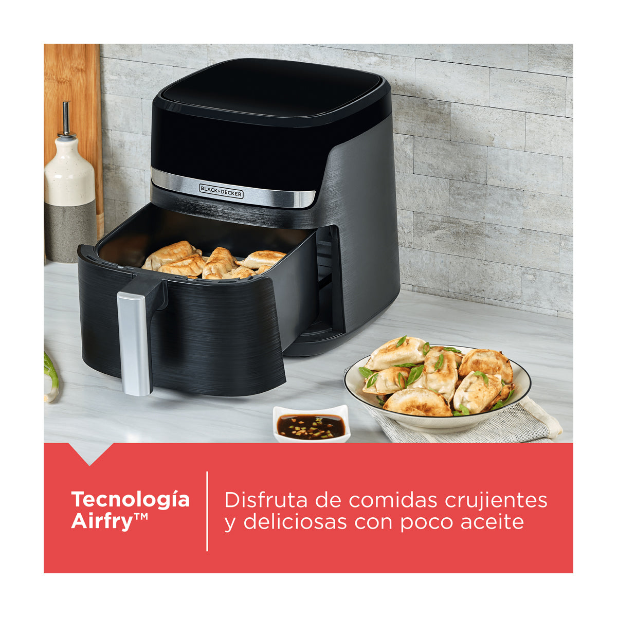 Black & Decker Freidora de Aire Digital | 5.5L | 9 Funciones | Control de Temperatura | Antiadherente | Negro