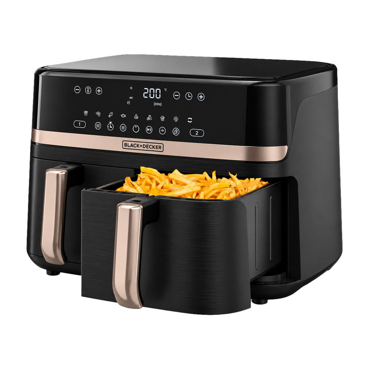 Black & Decker Purifry Freidora de Aire Digital | 9L | 9 Funciones | 2 Canastas | Antiadherente | Negro