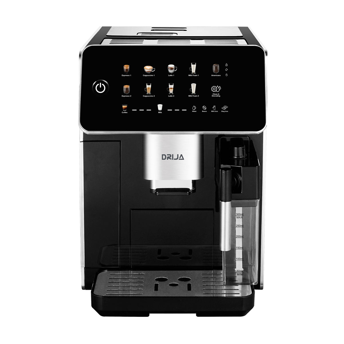 Drija Afogatto Cafetera de 12 Tazas | Espresso y Capuccino | 15 Bares | Panel Digital | Molino Integrado | Negro