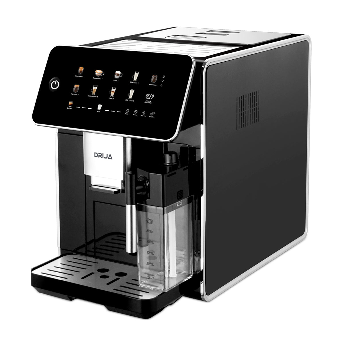 Drija Afogatto Cafetera de 12 Tazas | Espresso y Capuccino | 15 Bares | Panel Digital | Molino Integrado | Negro