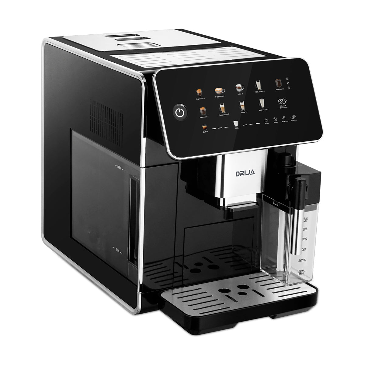 Drija Afogatto Cafetera de 12 Tazas | Espresso y Capuccino | 15 Bares | Panel Digital | Molino Integrado | Negro