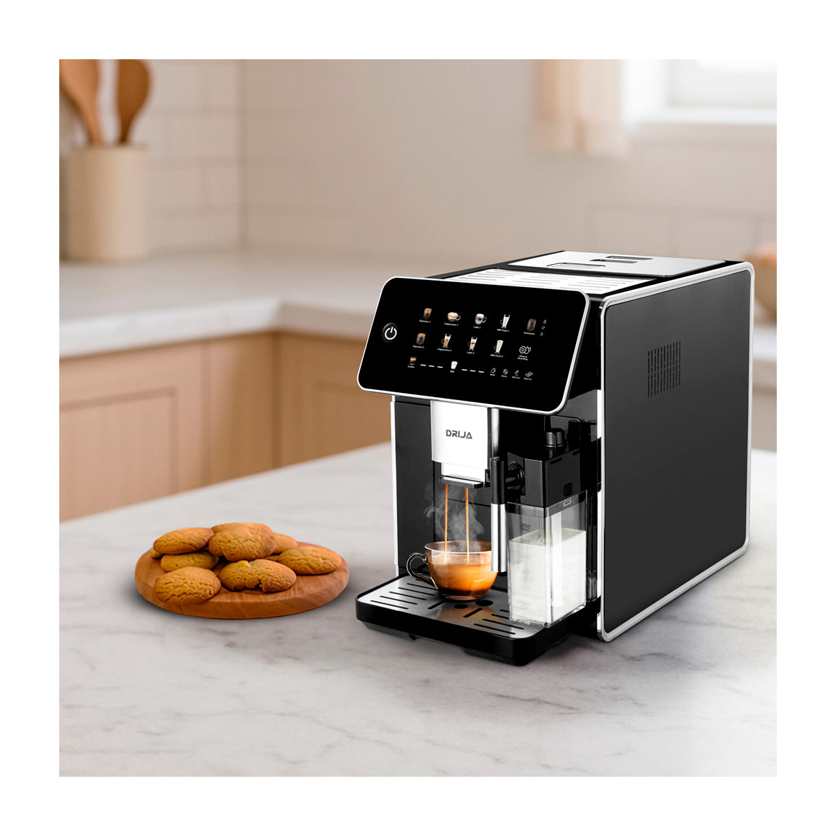 Drija Afogatto Cafetera de 12 Tazas | Espresso y Capuccino | 15 Bares | Panel Digital | Molino Integrado | Negro