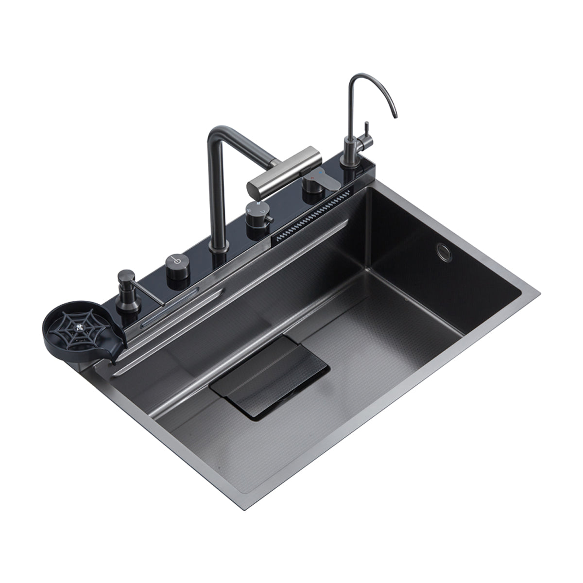 DRIJA Amalfi 84 Fregador Moderno de Acero Inoxidable | Sistema Anti Reboso | Enjuagador de Vasos | Dispensador de Jabón