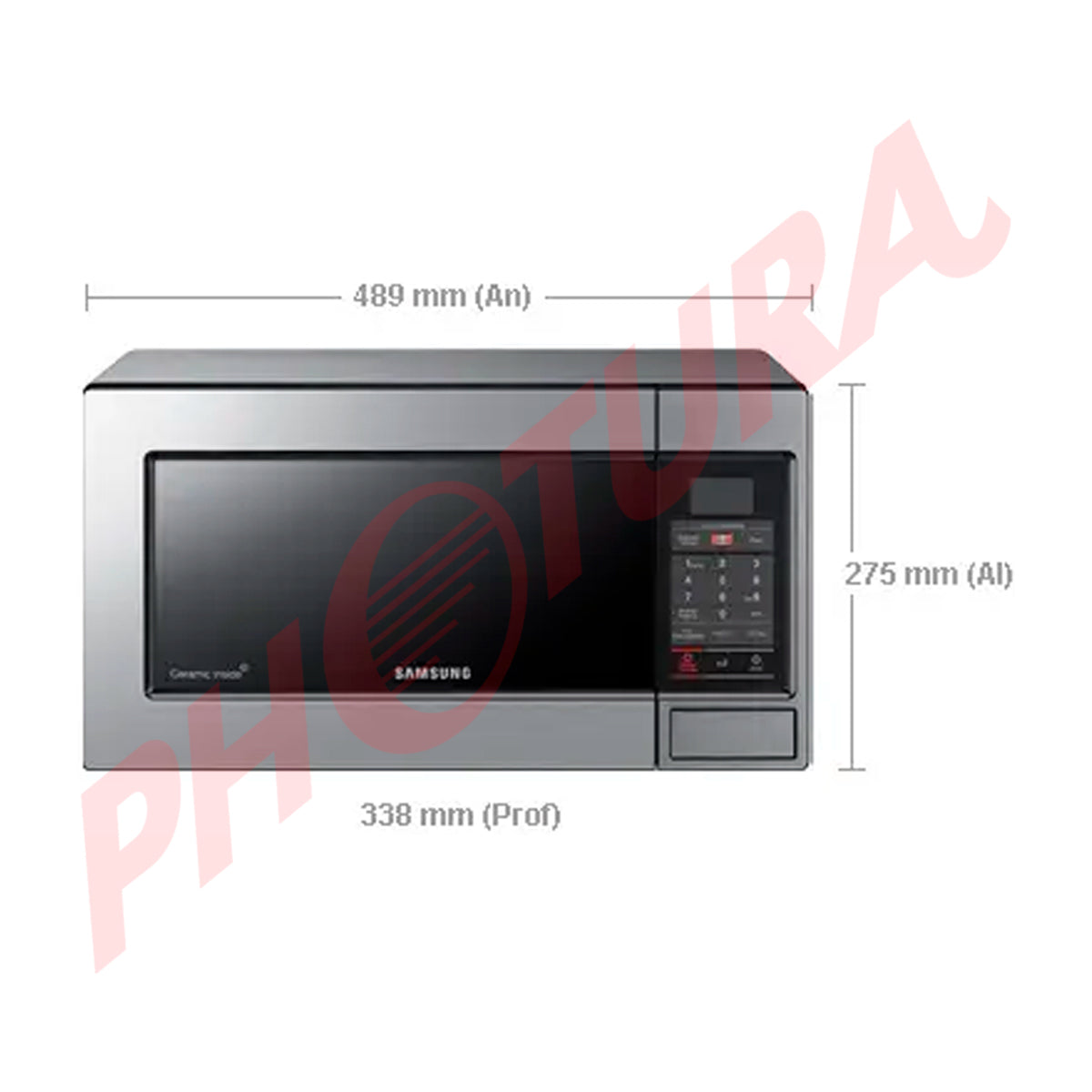 Samsung Microondas de 750W | Interior de Cerámica Esmaltada | Modo Eco | 0.8p3 | Plateado