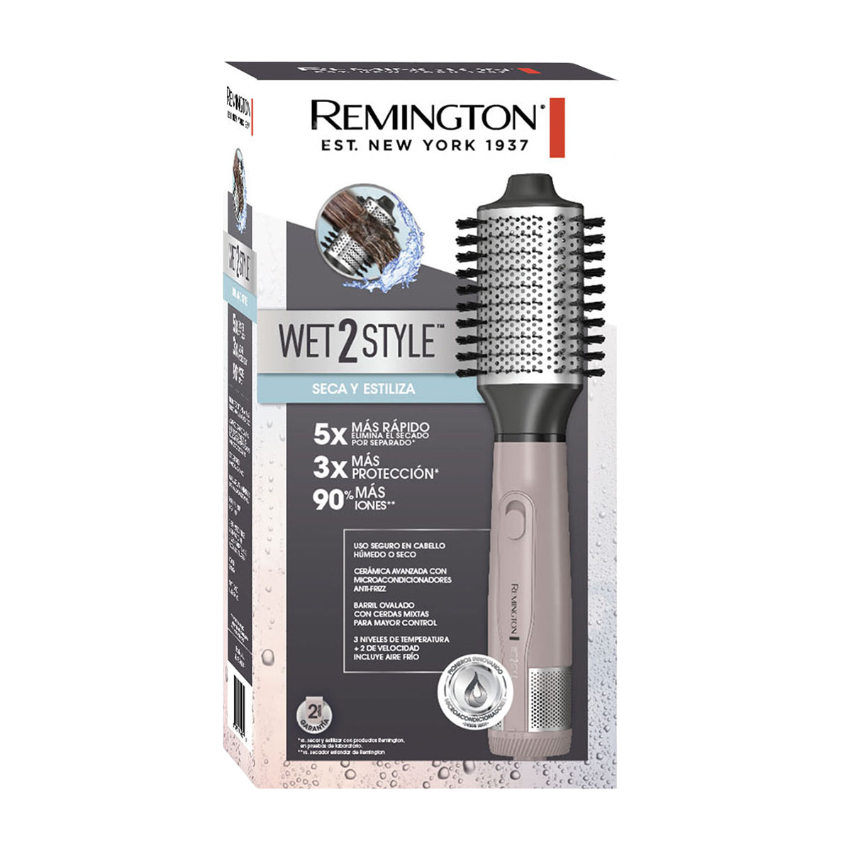 Remington Wet 2 Style Cepillo Secador 2-en-1 | Revestimiento Cerámico | Wet & Dry | Rosa