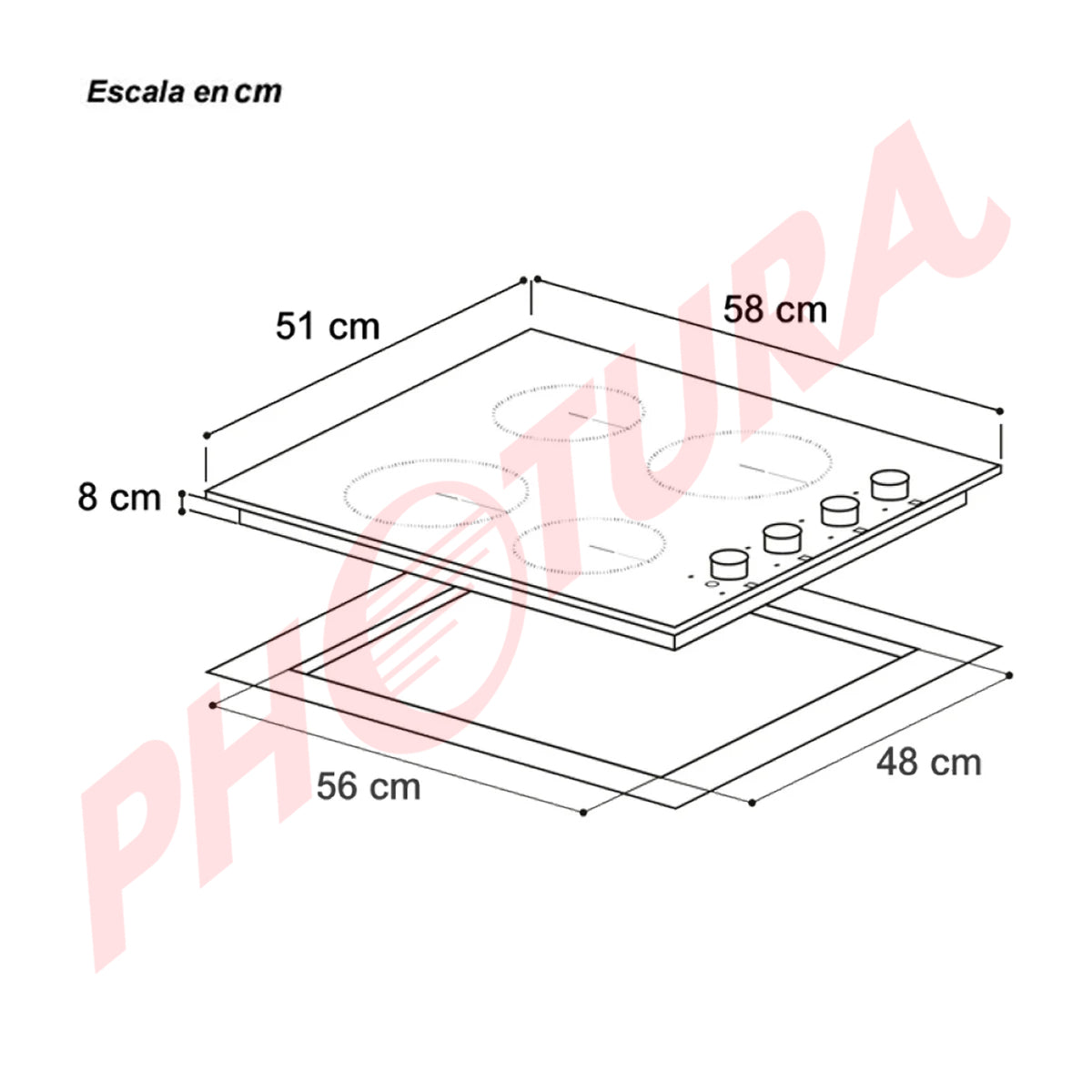 Drija Bari 60 Estufa Empotrable Eléctrica de Vitrocerámica | 4 Quemadores | 9 Niveles de Temperatura