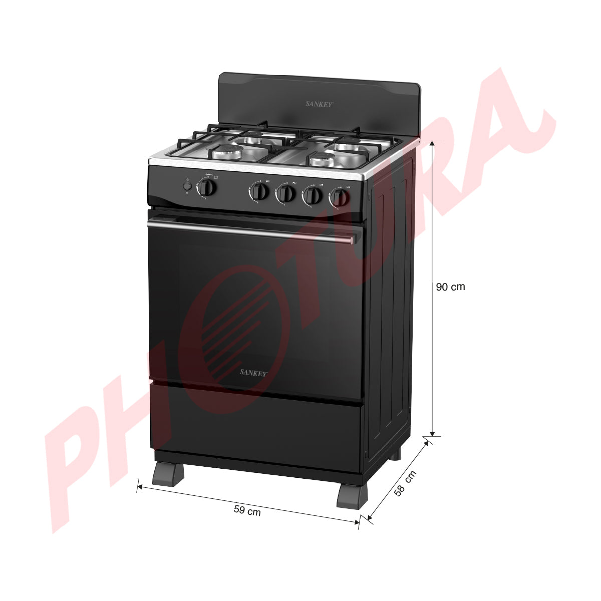 Sankey Estufa a Gas de Acero Inoxidable | Enc. Eléctrico | 24" | 4 Quemadores | Negro