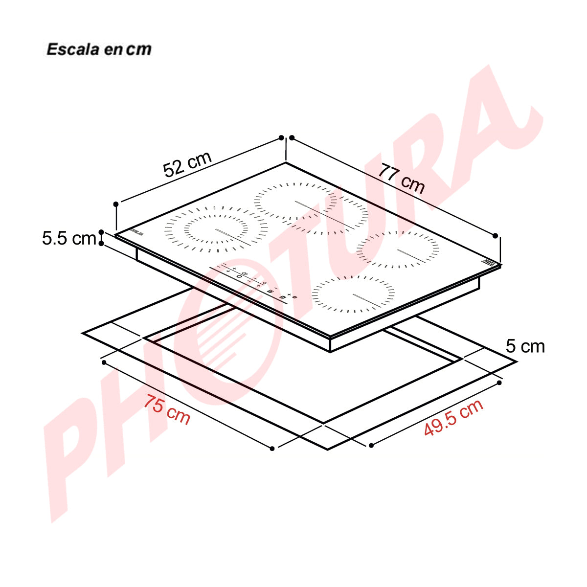 Drija Berlin 76 Eléctrico Estufa Empotrable Eléctrica de Vitrocerámica | 4 Quemadores | Control Táctil