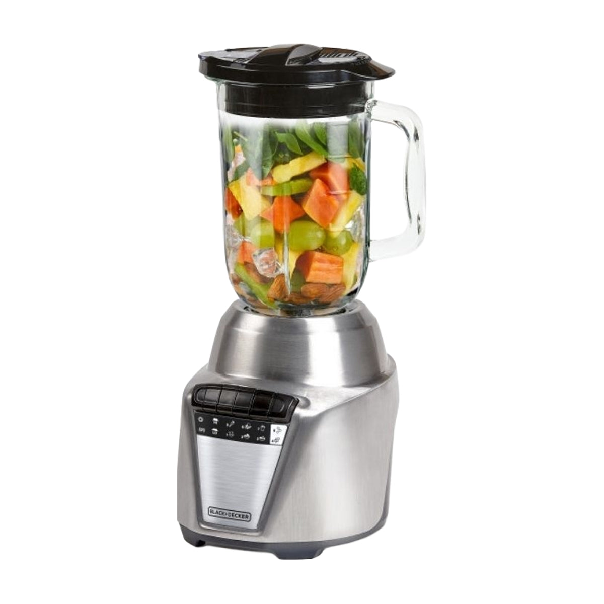 Black & Decker Ice Crush Licuadora de 8 Velocidades | Función de Pulso | Base Metálica | Jarra de Vidrio | 1.25L | 700W | Plateado