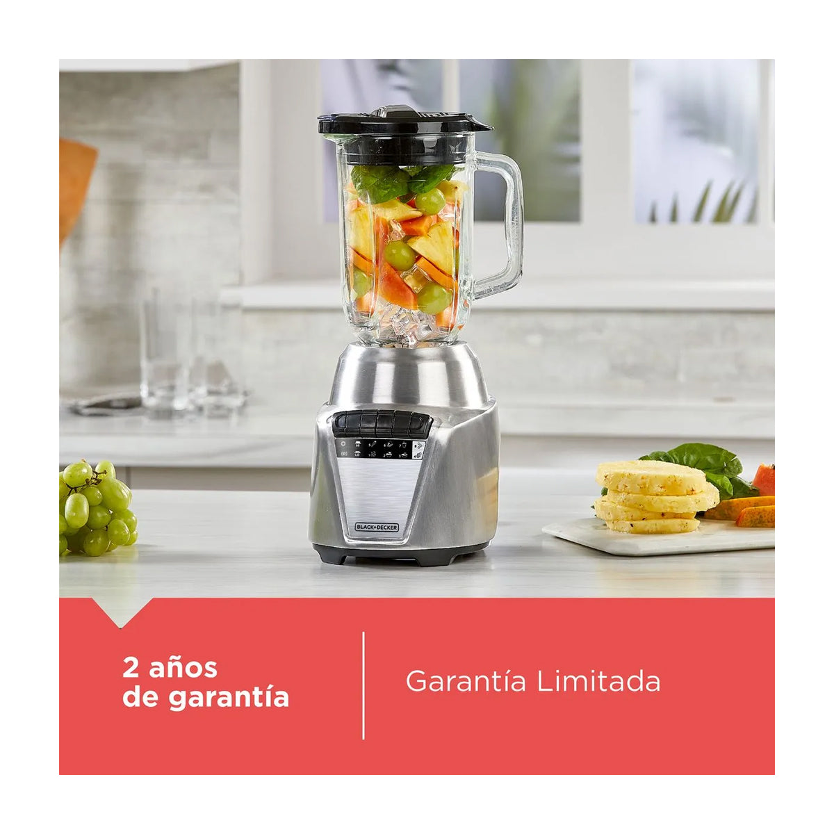 Black & Decker Ice Crush Licuadora de 8 Velocidades | Función de Pulso | Base Metálica | Jarra de Vidrio | 1.25L | 700W | Plateado