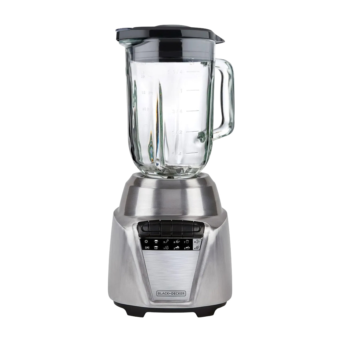 Black & Decker Ice Crush Licuadora de 8 Velocidades | Función de Pulso | Base Metálica | Jarra de Vidrio | 1.25L | 700W | Plateado