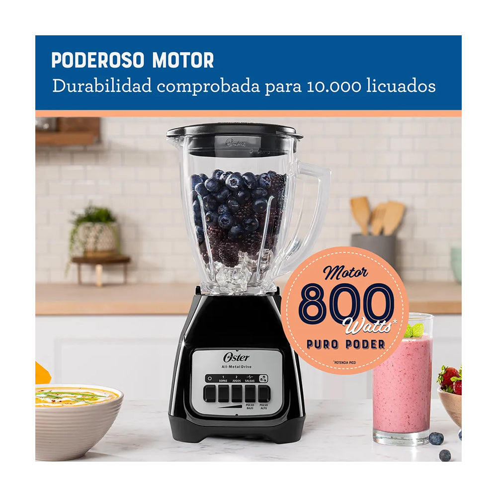 Oster BLSTKAGBPB Licuadora de 2 Velocidades | Boroclass | All-Metal Drive | Función de Pulso | 1.5L | 800W | Negro