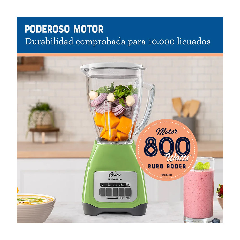 Oster BLSTKAGKPB Licuadora de 2 Velocidades | Boroclass | All-Metal Drive | 1.5L | 800W | Verde