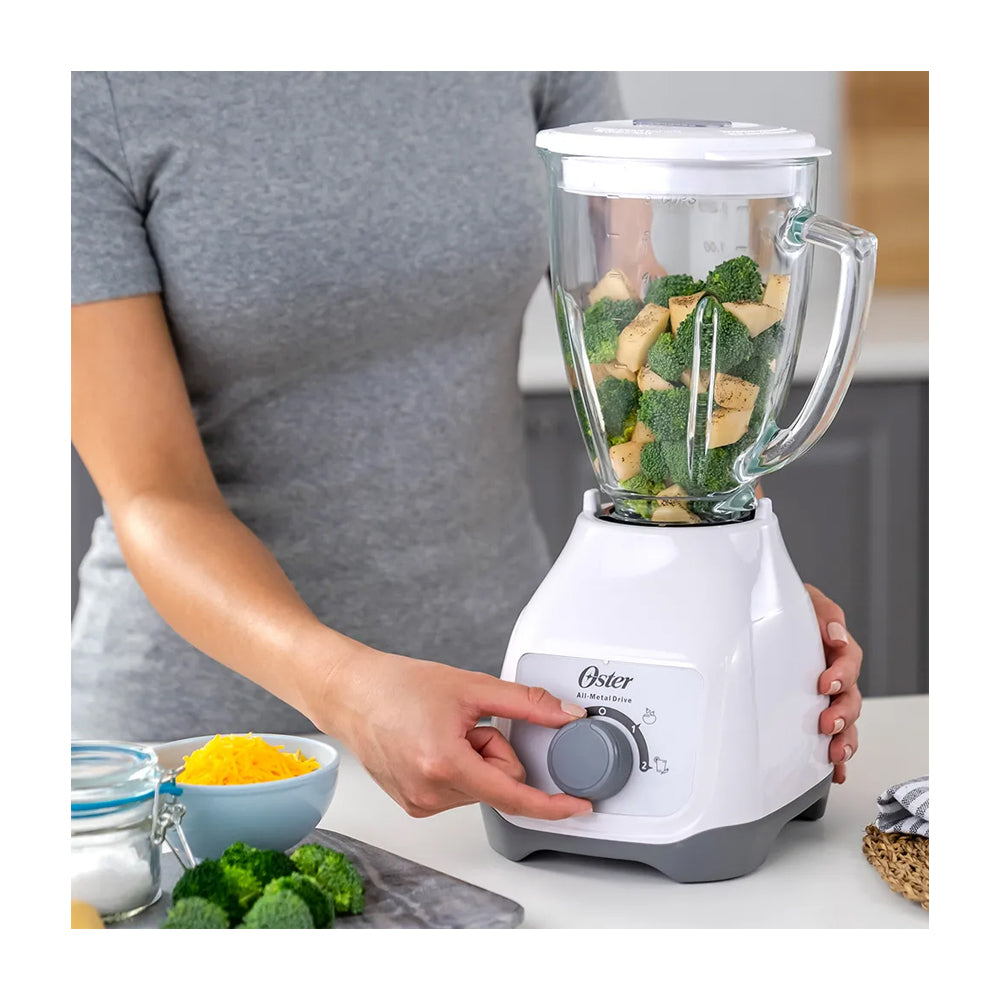 Oster BLSTKAGWRD Licuadora de 2 Velocidades | Boroclass | All-Metal Drive | Función de Pulso | 1.5L | 800W | Blanco