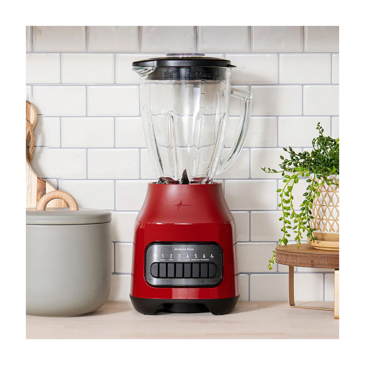 Oster BLSTPEGRPB Licuadora de 6 Velocidades | Boroclass | All-Metal Drive | Función de Pulso | 1.5L | 800W | Rojo