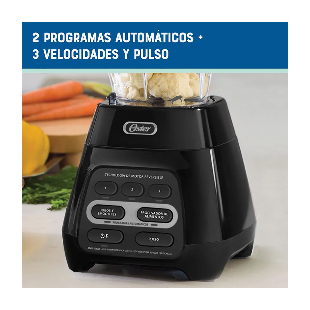 Oster BLSTPYG1309B Licuadora de 3 Velocidades | Boroclass | Tecnología Reversible | All-Metal-Drive | 1.5L | 1000W | Negro