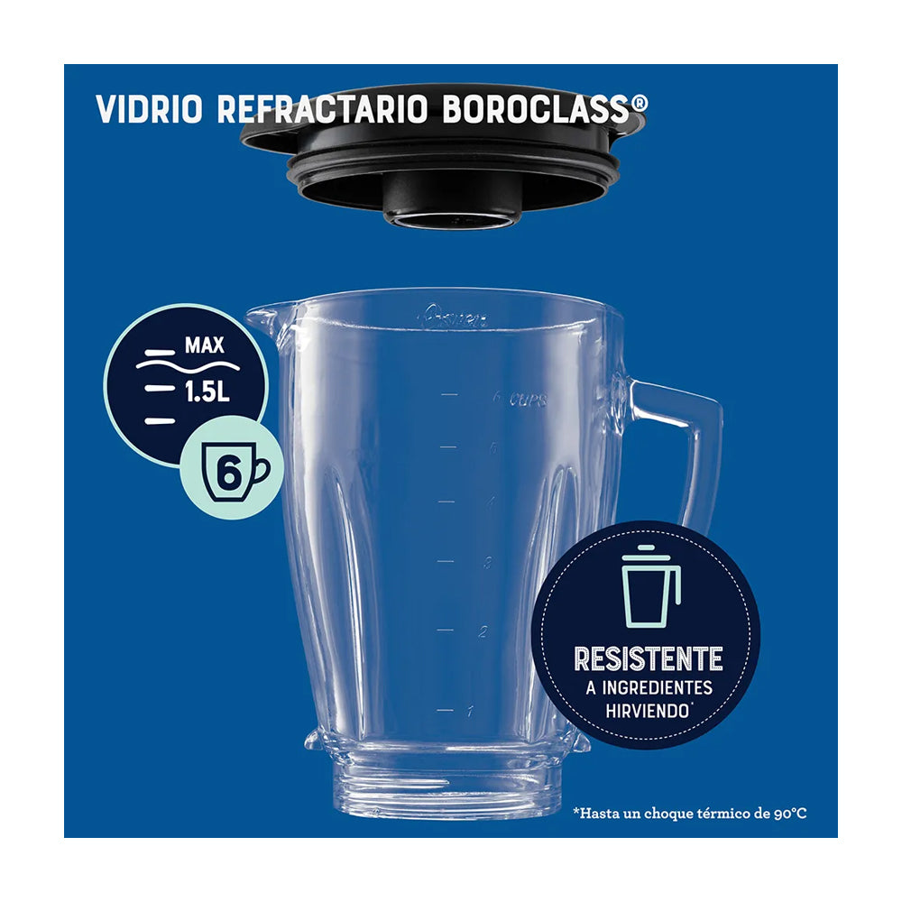 Oster BLSTPYG1309B Licuadora de 3 Velocidades | Boroclass | Tecnología Reversible | All-Metal-Drive | 1.5L | 1000W | Negro