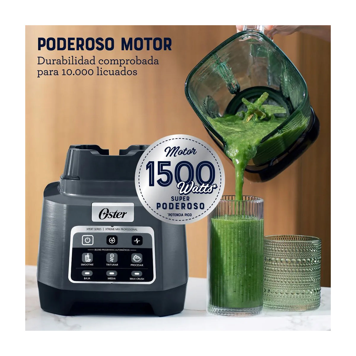 Oster BLSTXPGBW Xpert Series Licuadora de 3 Velocidades | Xtreme Mix | Max Crush | Pulso | Tecnología Reversible | All-Metal-Drive | 2L | 1500W