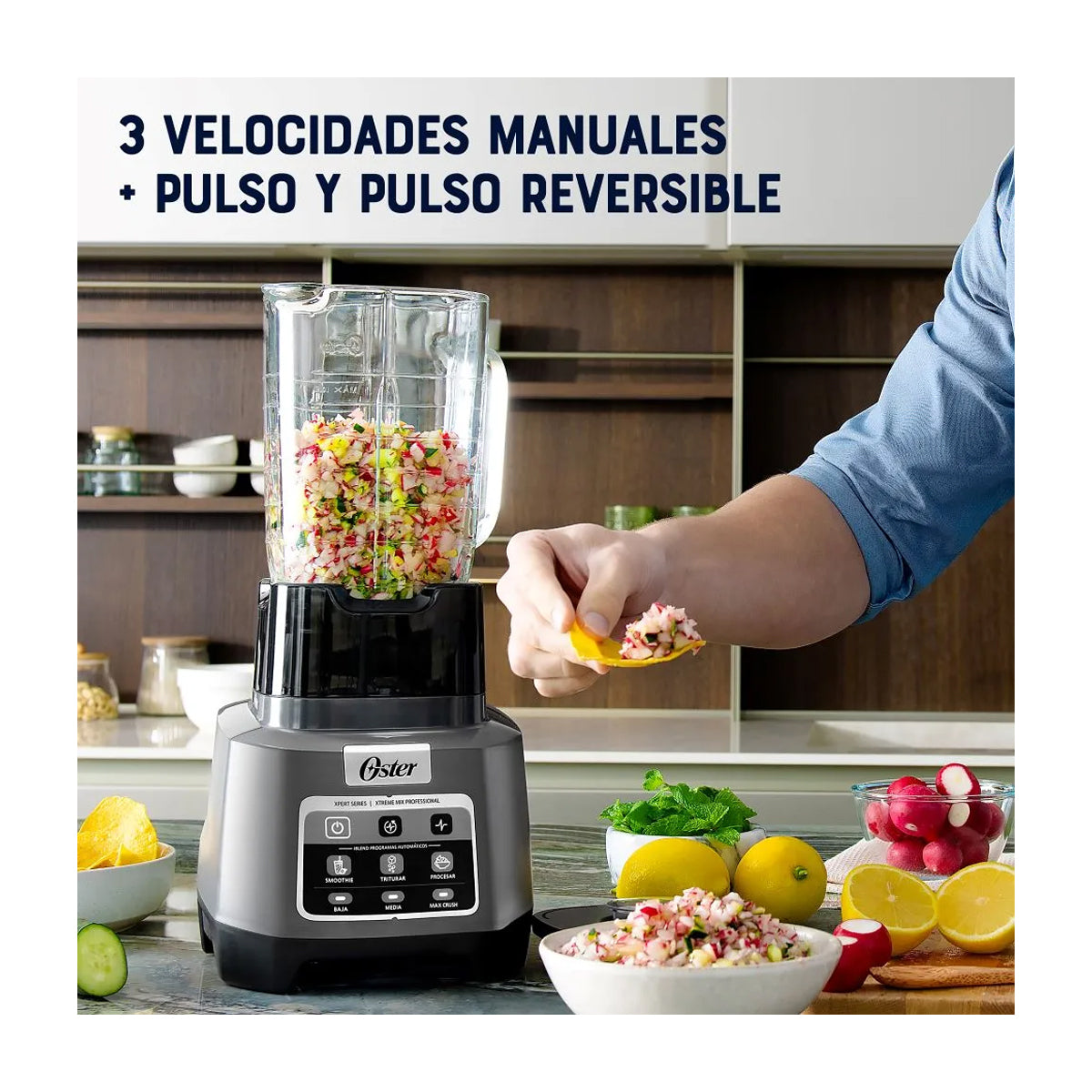Oster BLSTXPGBW Xpert Series Licuadora de 3 Velocidades | Xtreme Mix | Max Crush | Pulso | Tecnología Reversible | All-Metal-Drive | 2L | 1500W