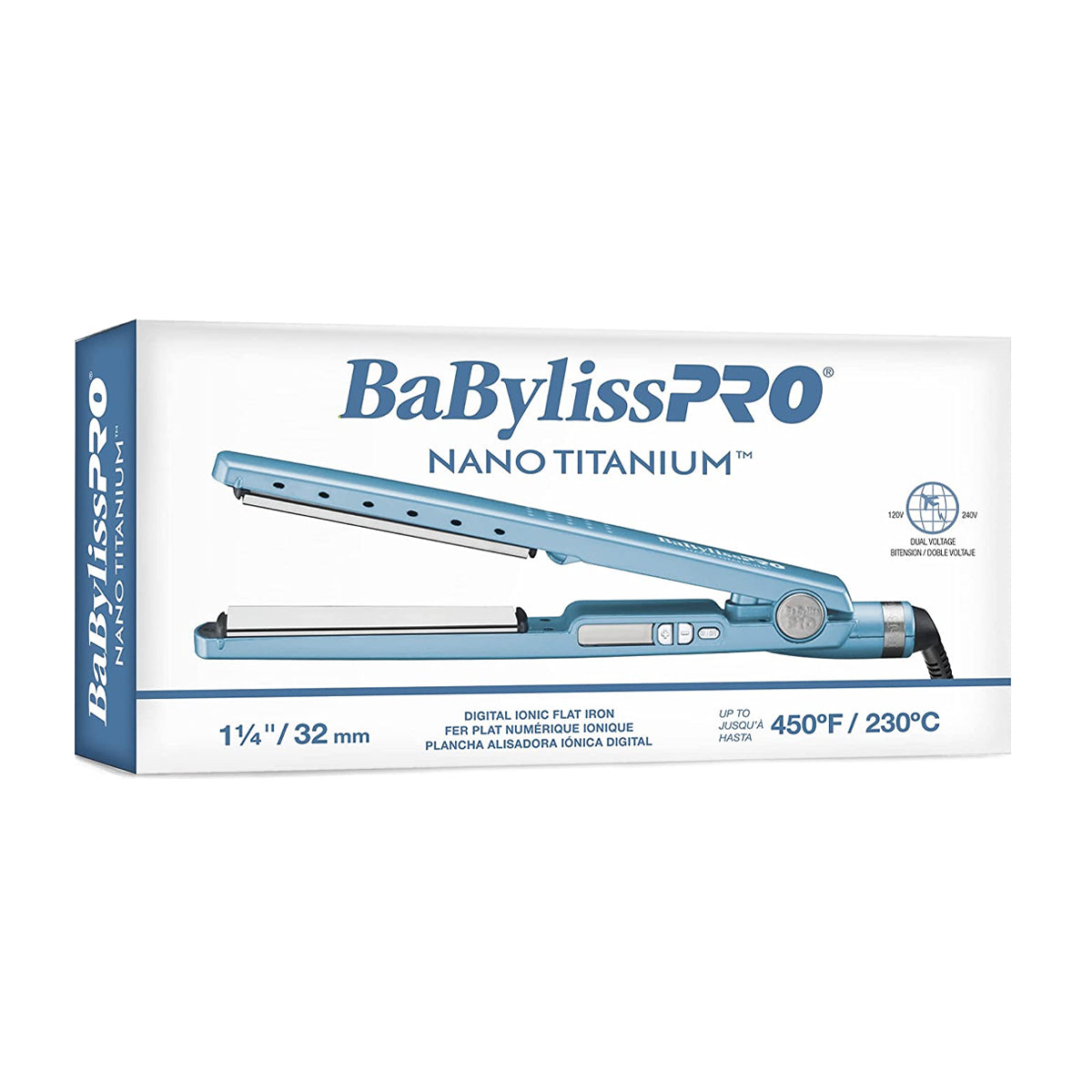 BaBylissPRO Plancha Alisadora para el Cabello | Nano Titanium | Digital | 1.25" | Azul
