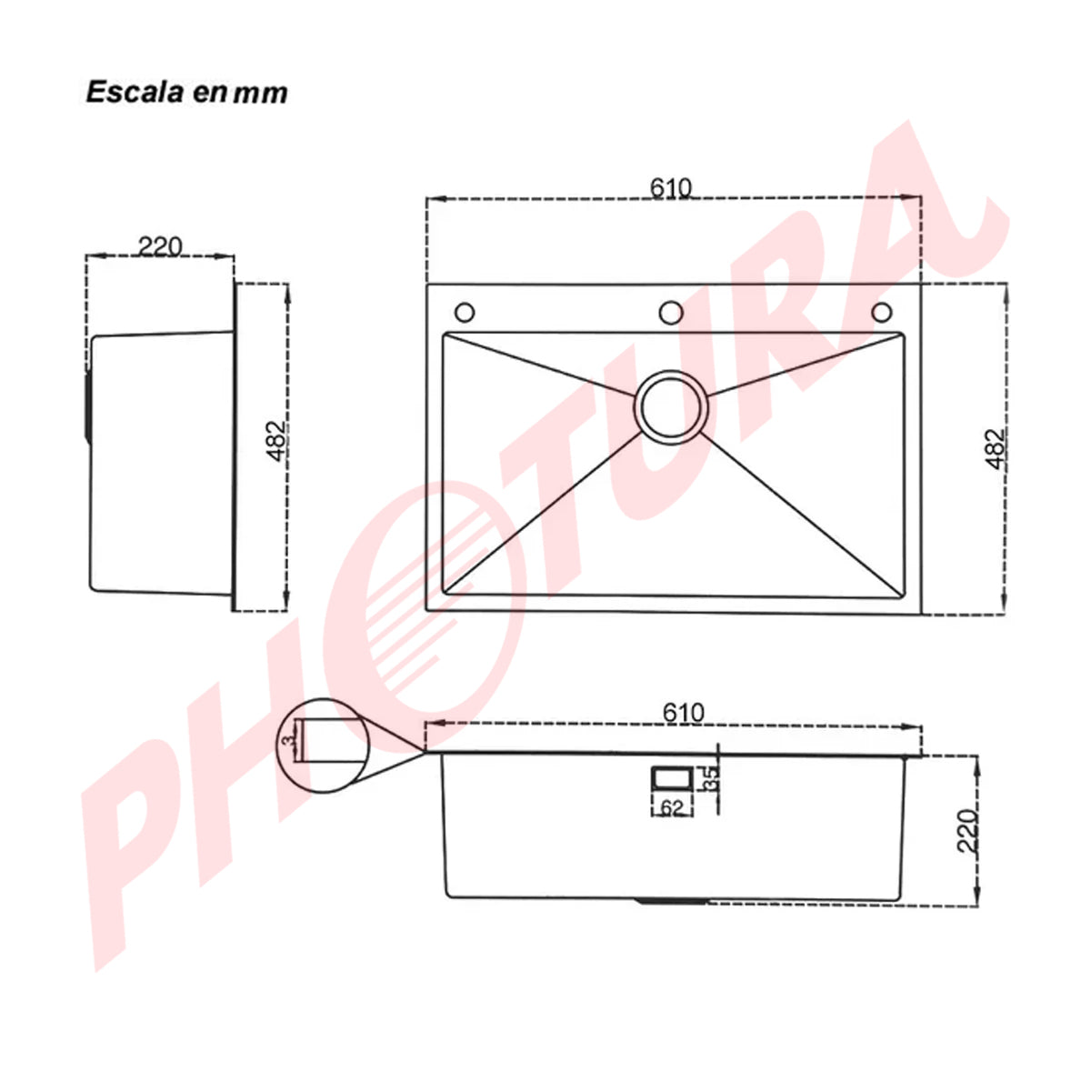 Drija Bolonia 61 Fregador Moderno de Acero Inoxidable | Sistema Anti Reboso | Enjuagador de Vasos | Dispensador de Jabón